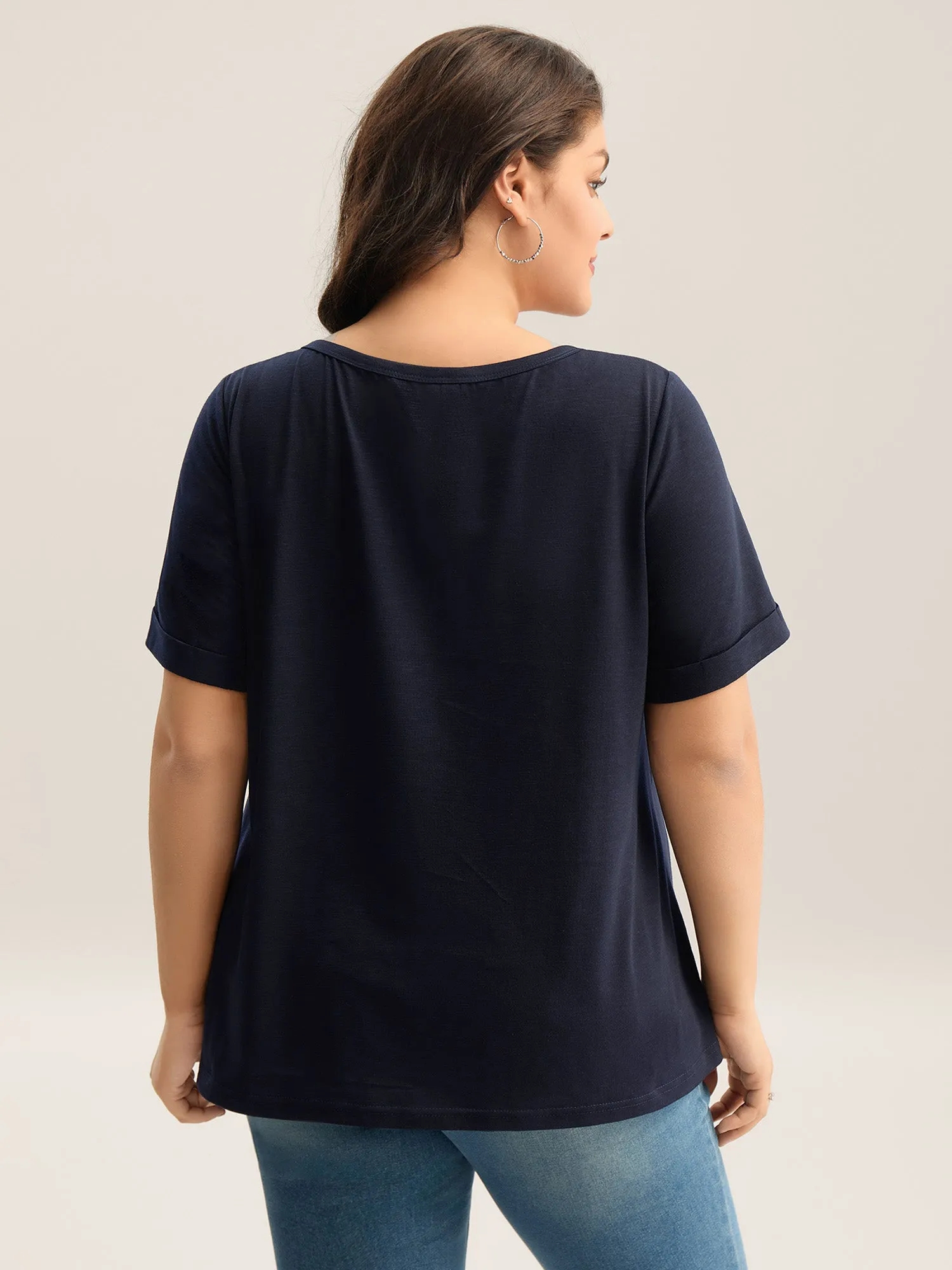Solid Split Neck Button Detail T-Shirt sold by Bloomchic product image thumbnail 4
