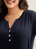 Solid Split Neck Button Detail T-Shirt sold by Bloomchic