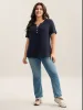 Solid Split Neck Button Detail T-Shirt sold by Bloomchic