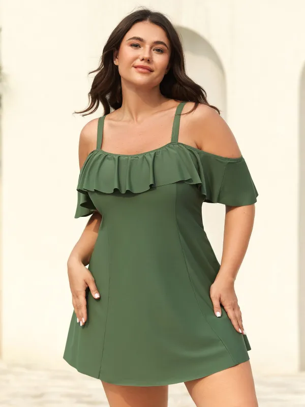 Ruffled Non-Removable Cups Swim Dress sold by Bloomchic