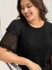 Textured Pit Strip Layered Sleeve Sheer T-Shirt sold by Bloomchic