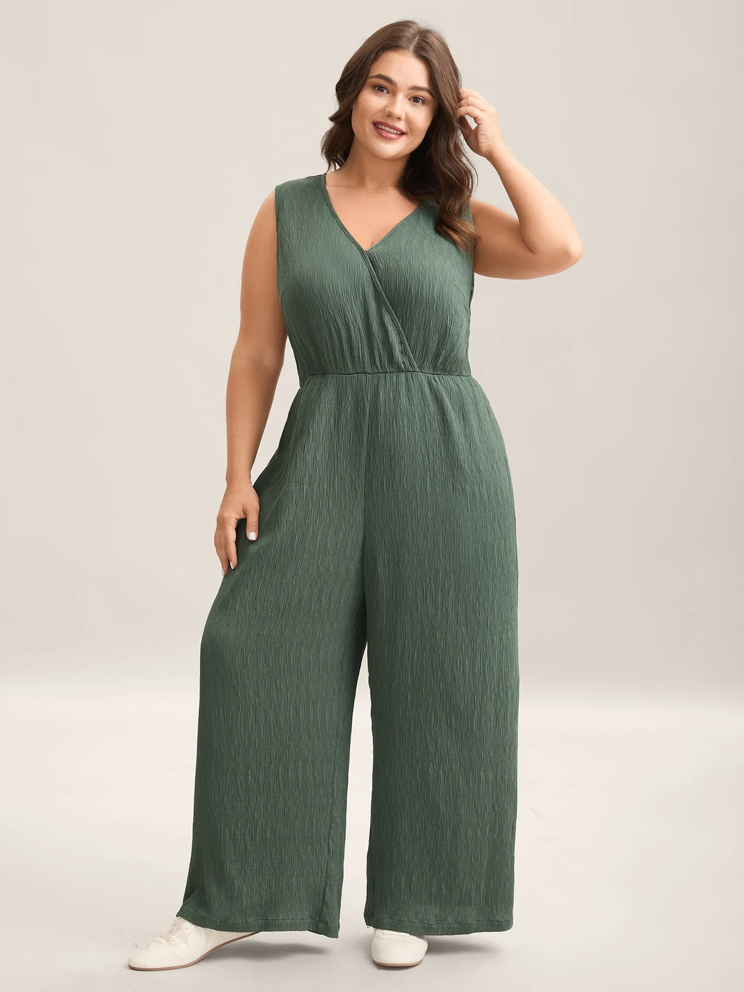 Textured Plain Pockets Wide-Leg Jumpsuit sold by Bloomchic product image thumbnail 3