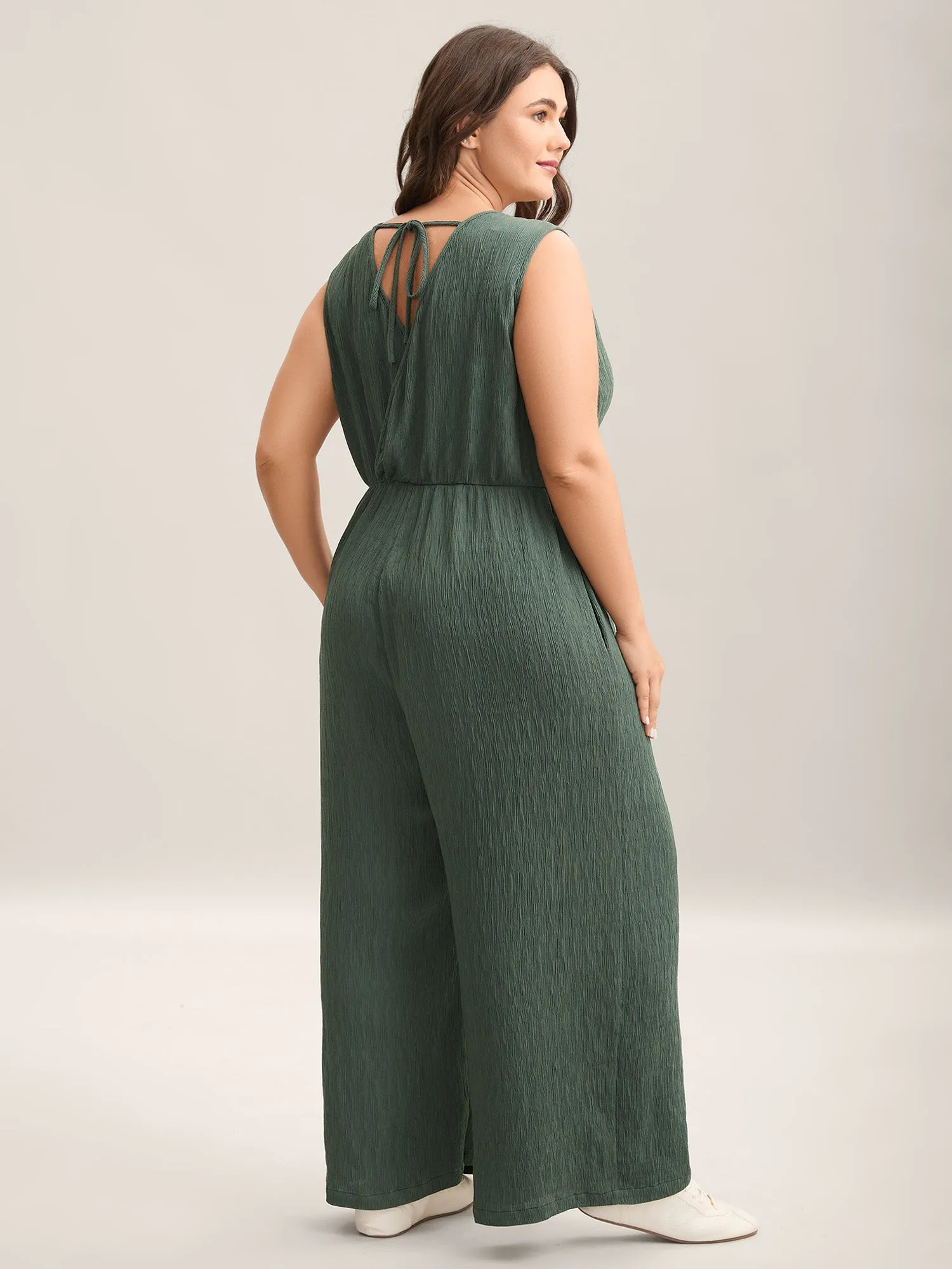 Textured Plain Pockets Wide-Leg Jumpsuit sold by Bloomchic product image thumbnail 4
