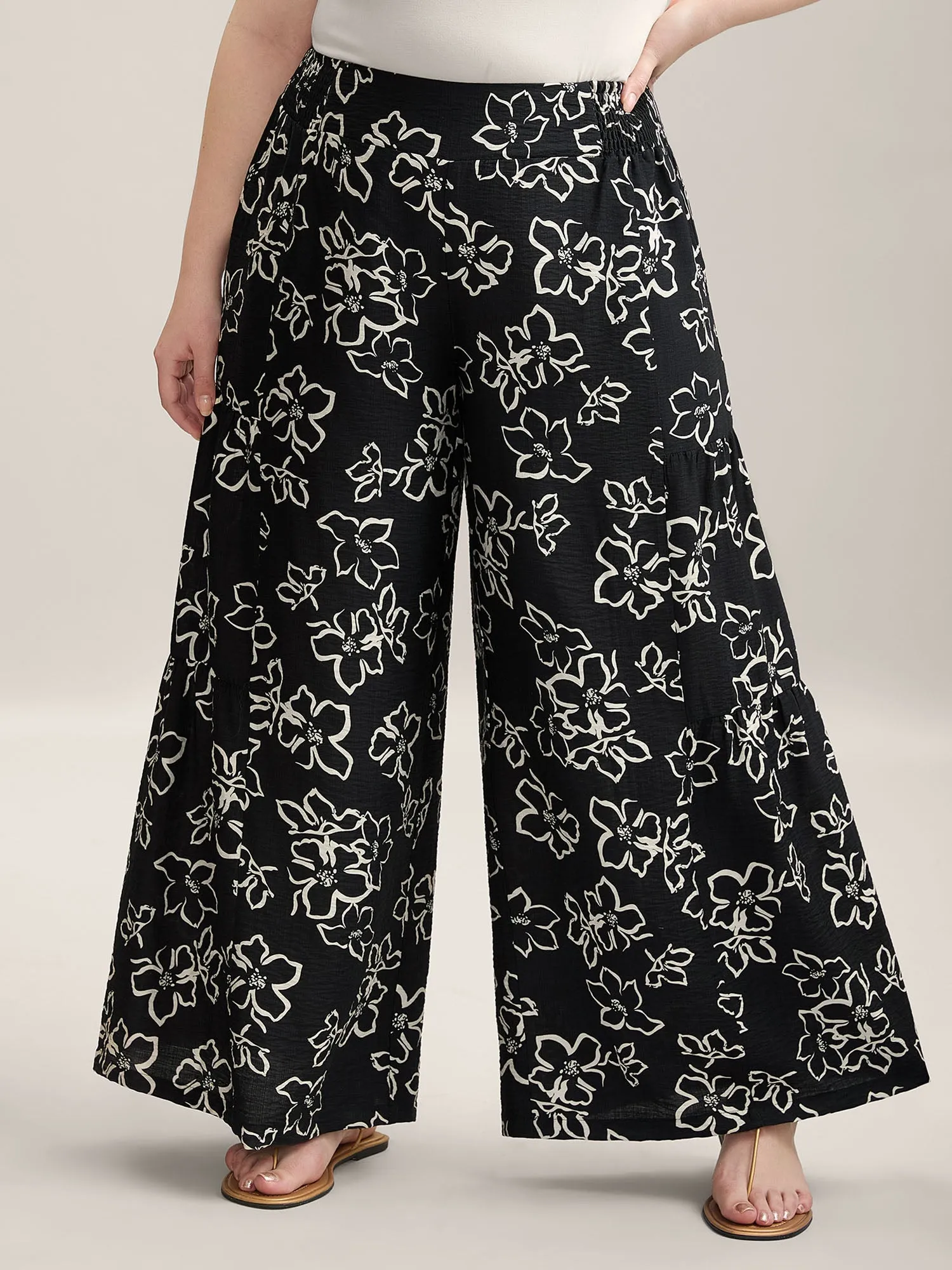 Floral Shirred Waist Wide-Leg Pants sold by Bloomchic