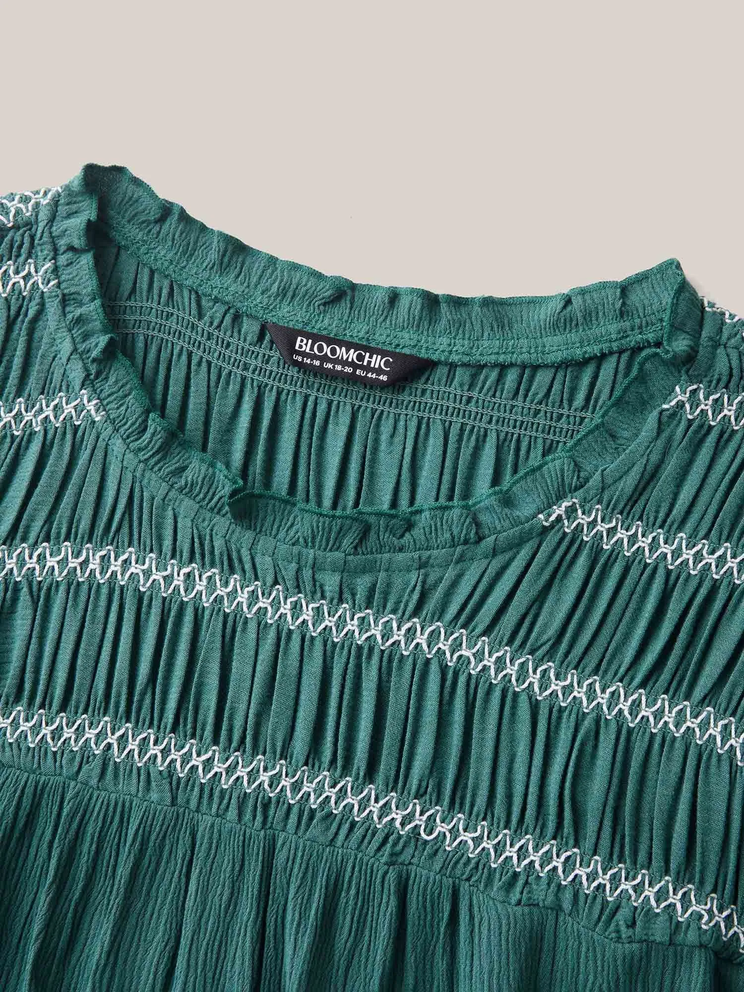 Rayon Shirred Neck Flutter Sleeve Tiered Blouse sold by Bloomchic product image thumbnail 5