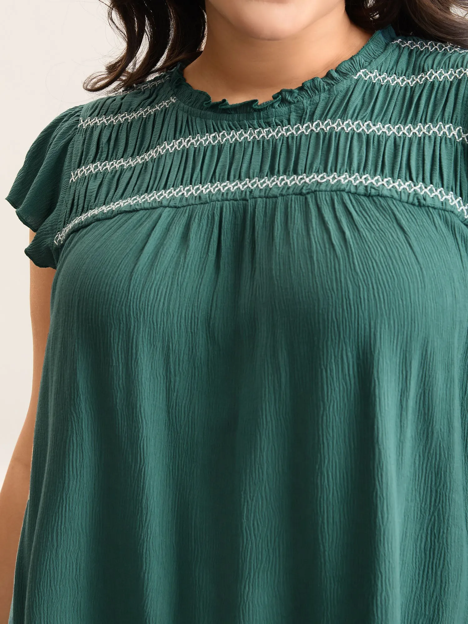 Rayon Shirred Neck Flutter Sleeve Tiered Blouse sold by Bloomchic product image thumbnail 2