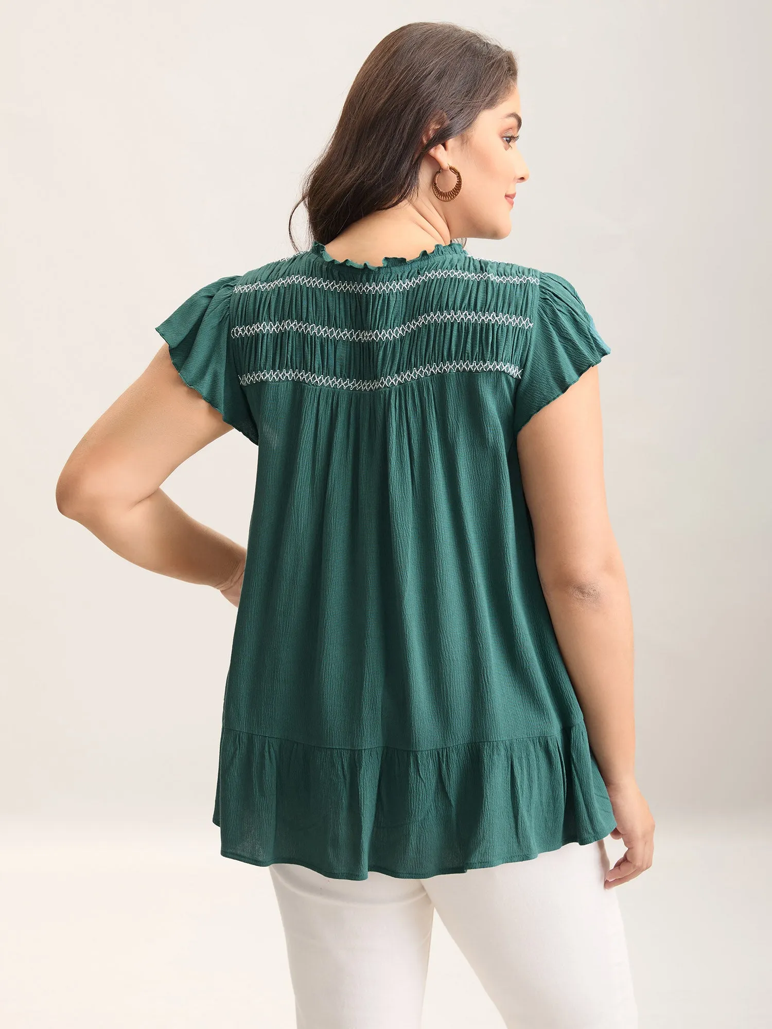 Rayon Shirred Neck Flutter Sleeve Tiered Blouse sold by Bloomchic product image thumbnail 4