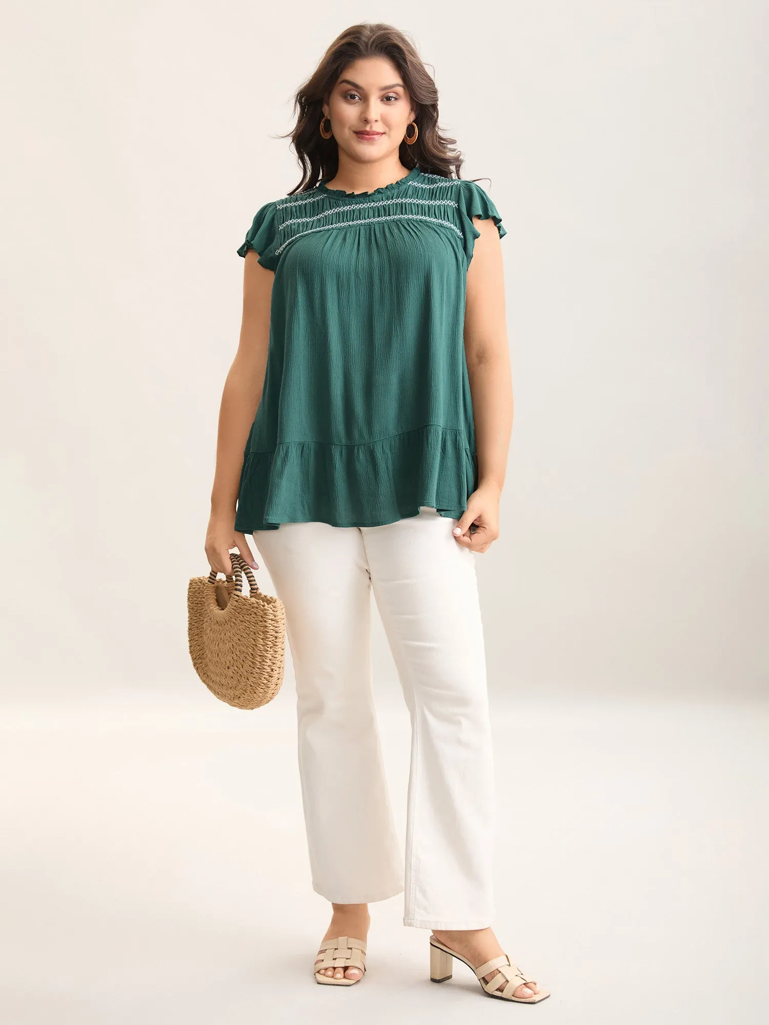 Rayon Shirred Neck Flutter Sleeve Tiered Blouse sold by Bloomchic product image thumbnail 3