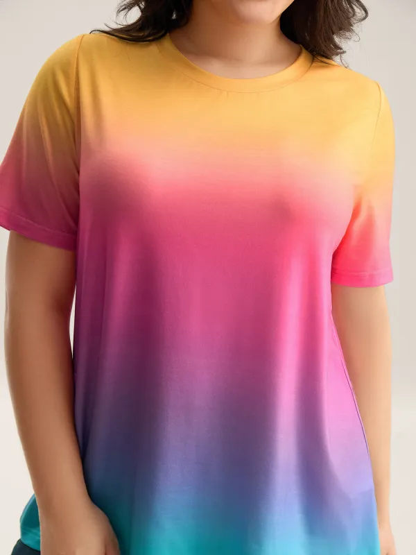 Ombre Gradient Crew Neck Curvy T-Shirt sold by Bloomchic