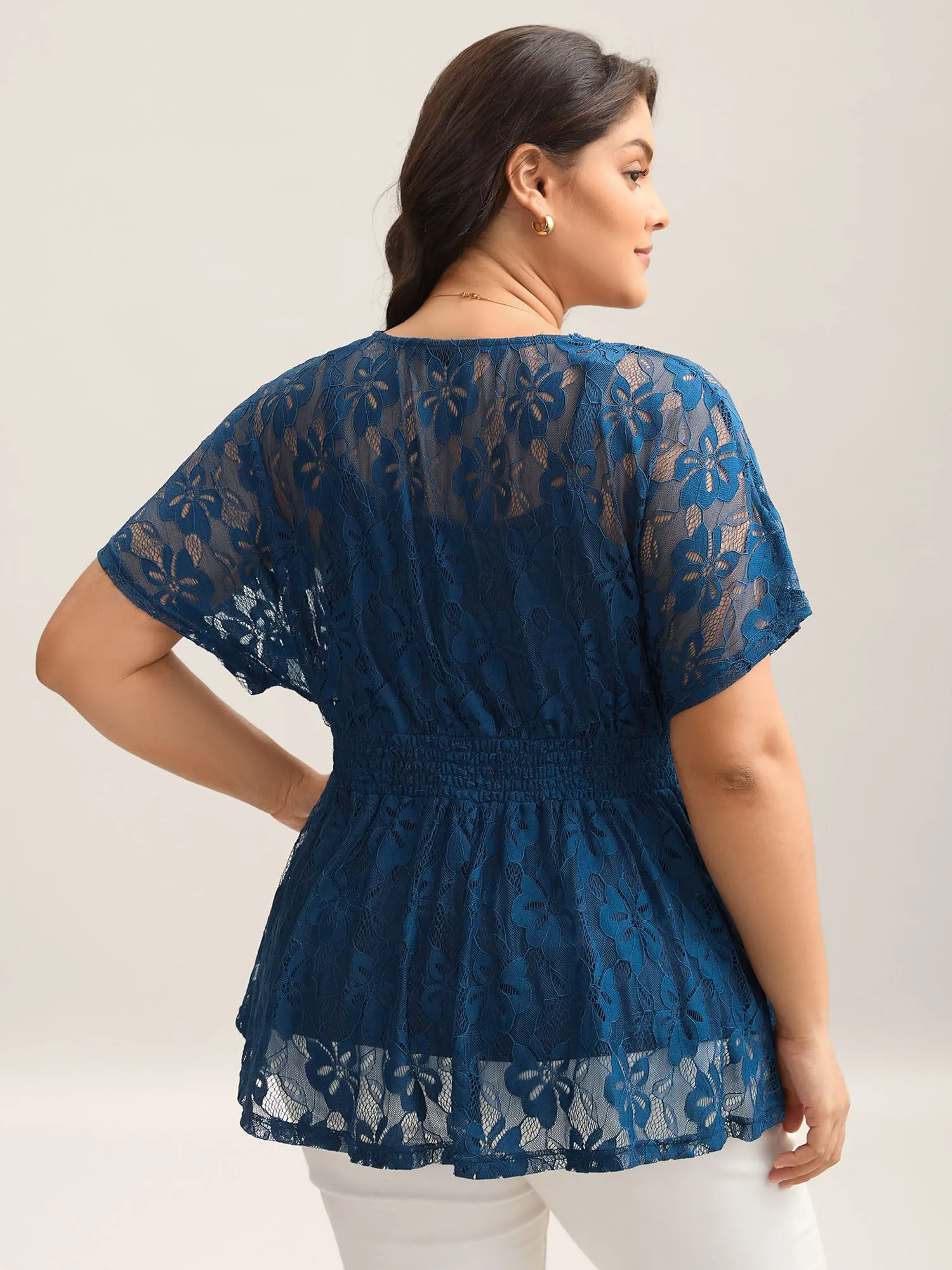 Stretchy Two-Piece Lace Trim Sheer Top sold by Bloomchic product image thumbnail 3