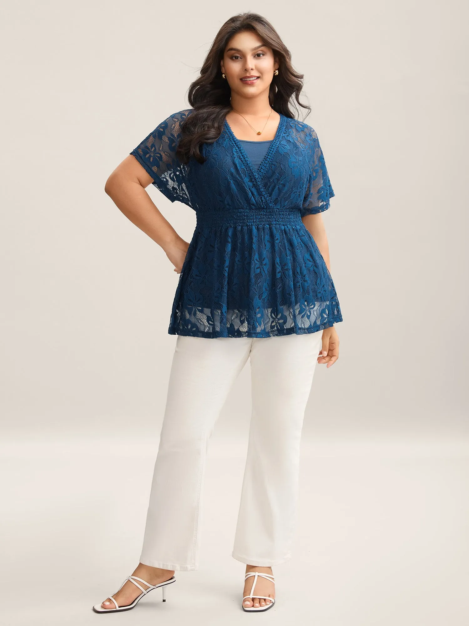Stretchy Two-Piece Lace Trim Sheer Top sold by Bloomchic product image thumbnail 4