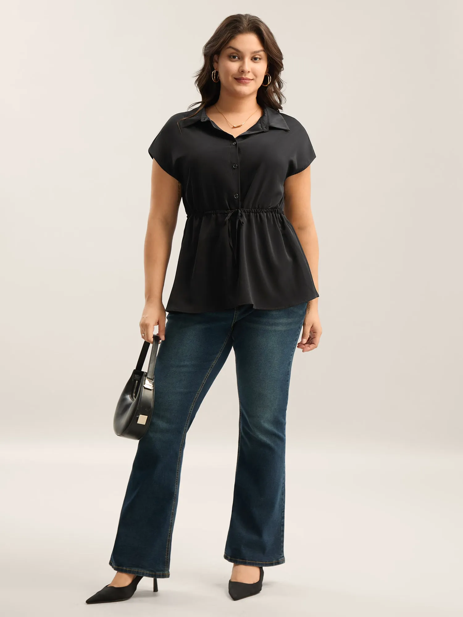Solid Drawstring Waist Blouse sold by Bloomchic product image thumbnail 3