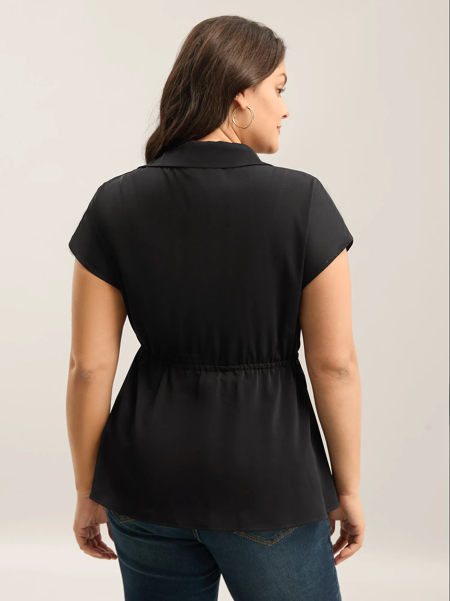 Solid Drawstring Waist Blouse sold by Bloomchic product image thumbnail 4