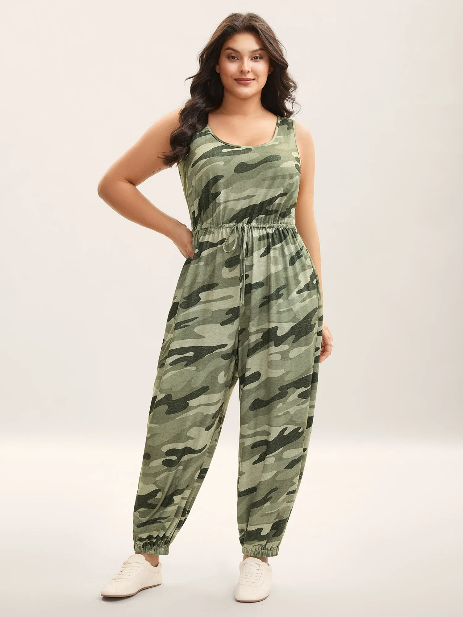 Stretchy Waist Camouflage Print Pockets Jumpsuit sold by Bloomchic product image thumbnail 3