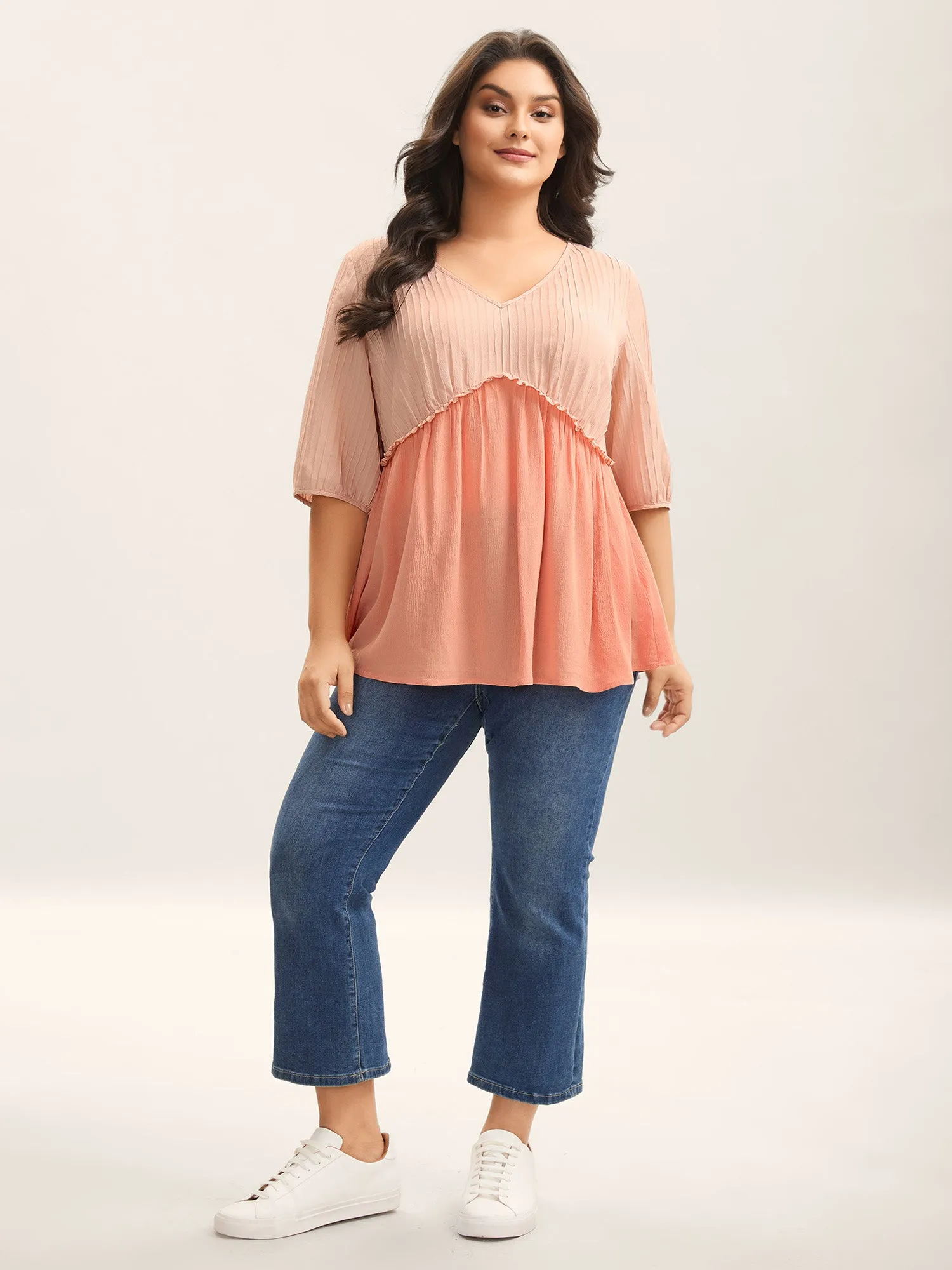 Pleated Layered Sheer Puff Sleeve Blouse sold by Bloomchic product image thumbnail 3