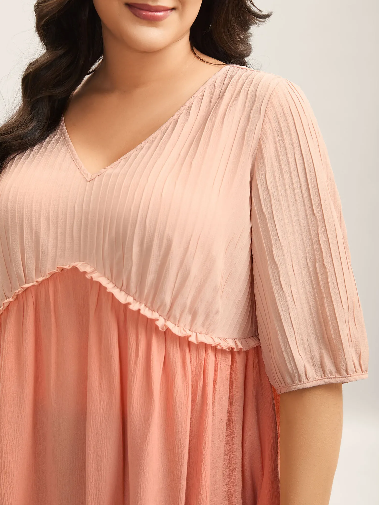 Pleated Layered Sheer Puff Sleeve Blouse sold by Bloomchic product image thumbnail 2