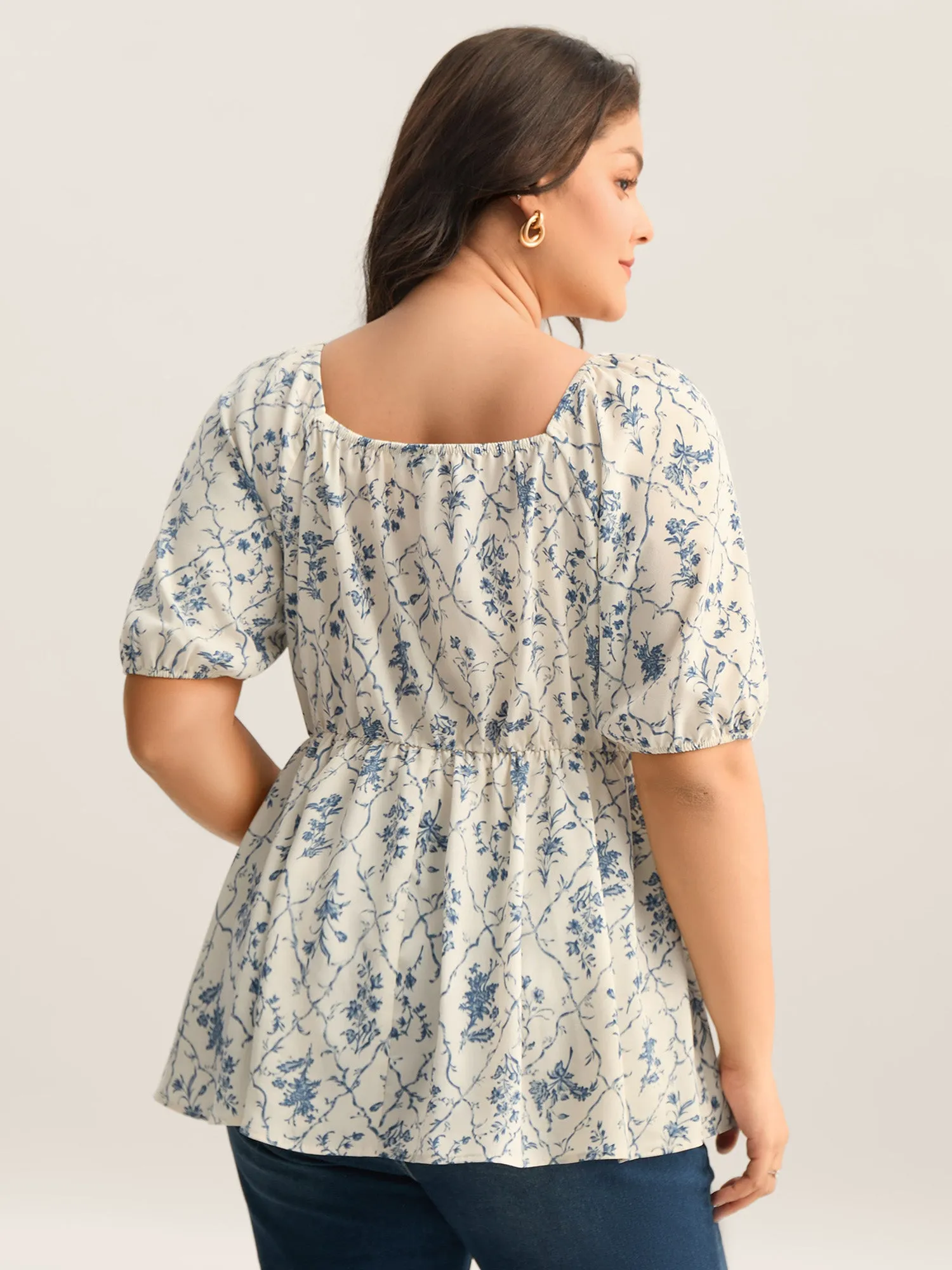 Floral Pleated Bodice Puffy Sleeve Blouse sold by Bloomchic product image thumbnail 4