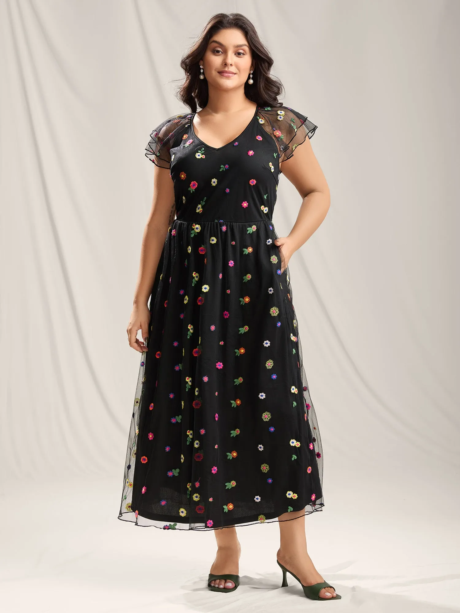 Embroidered Colorful Dots Lined Midi Dress sold by Bloomchic product image thumbnail 3
