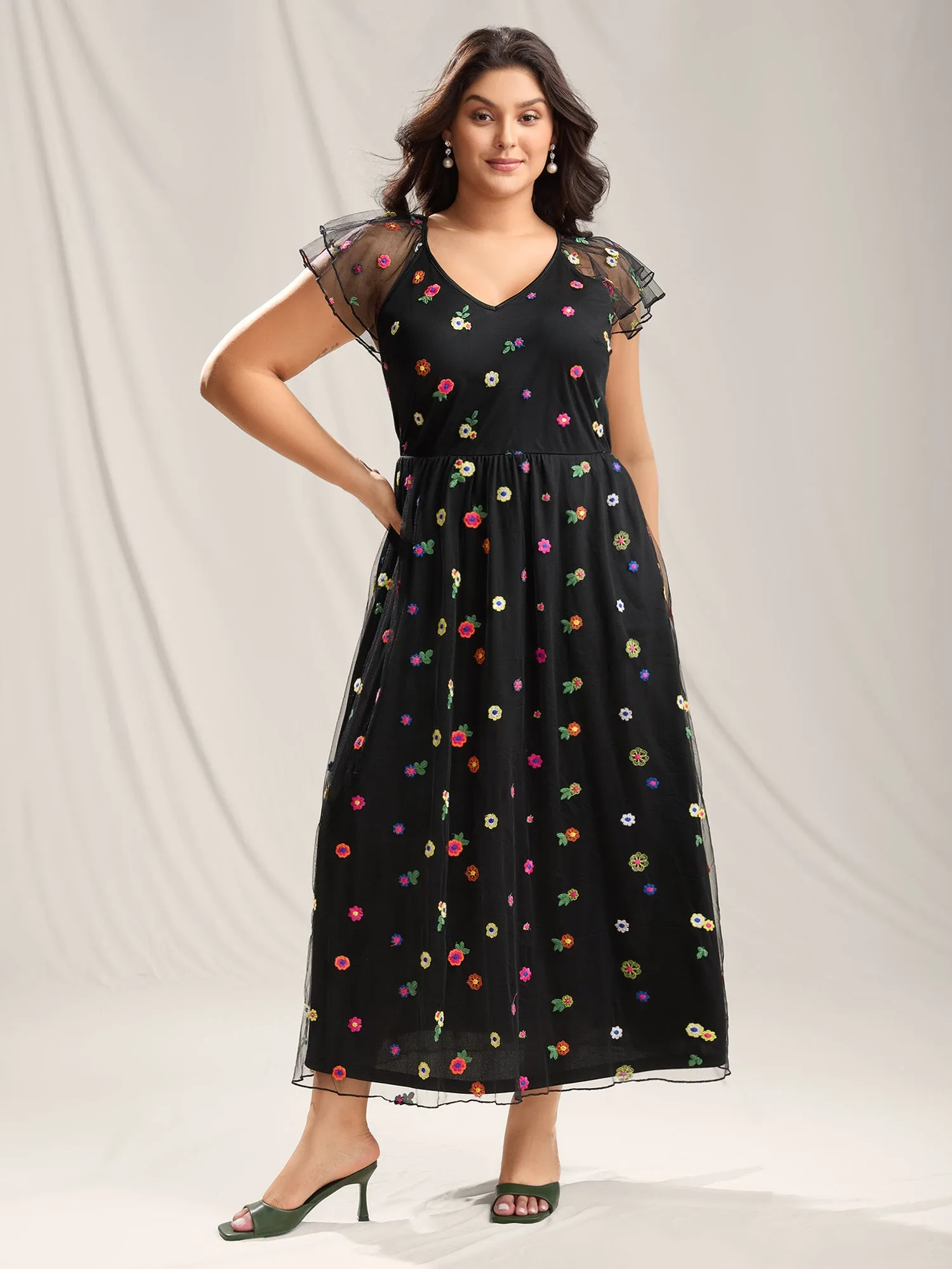 Embroidered Colorful Dots Lined Midi Dress sold by Bloomchic