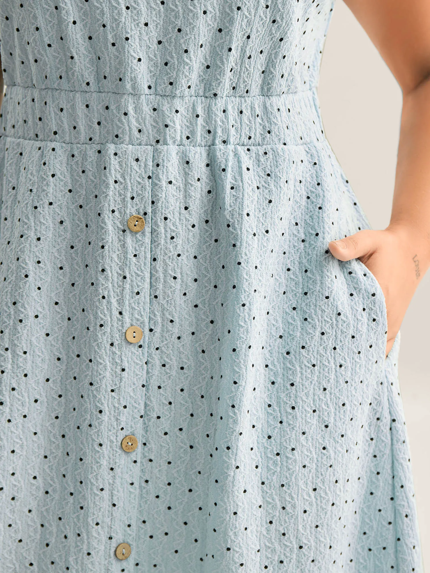 Textured Dot Print Button Detail Midi Dress sold by Bloomchic product image thumbnail 2