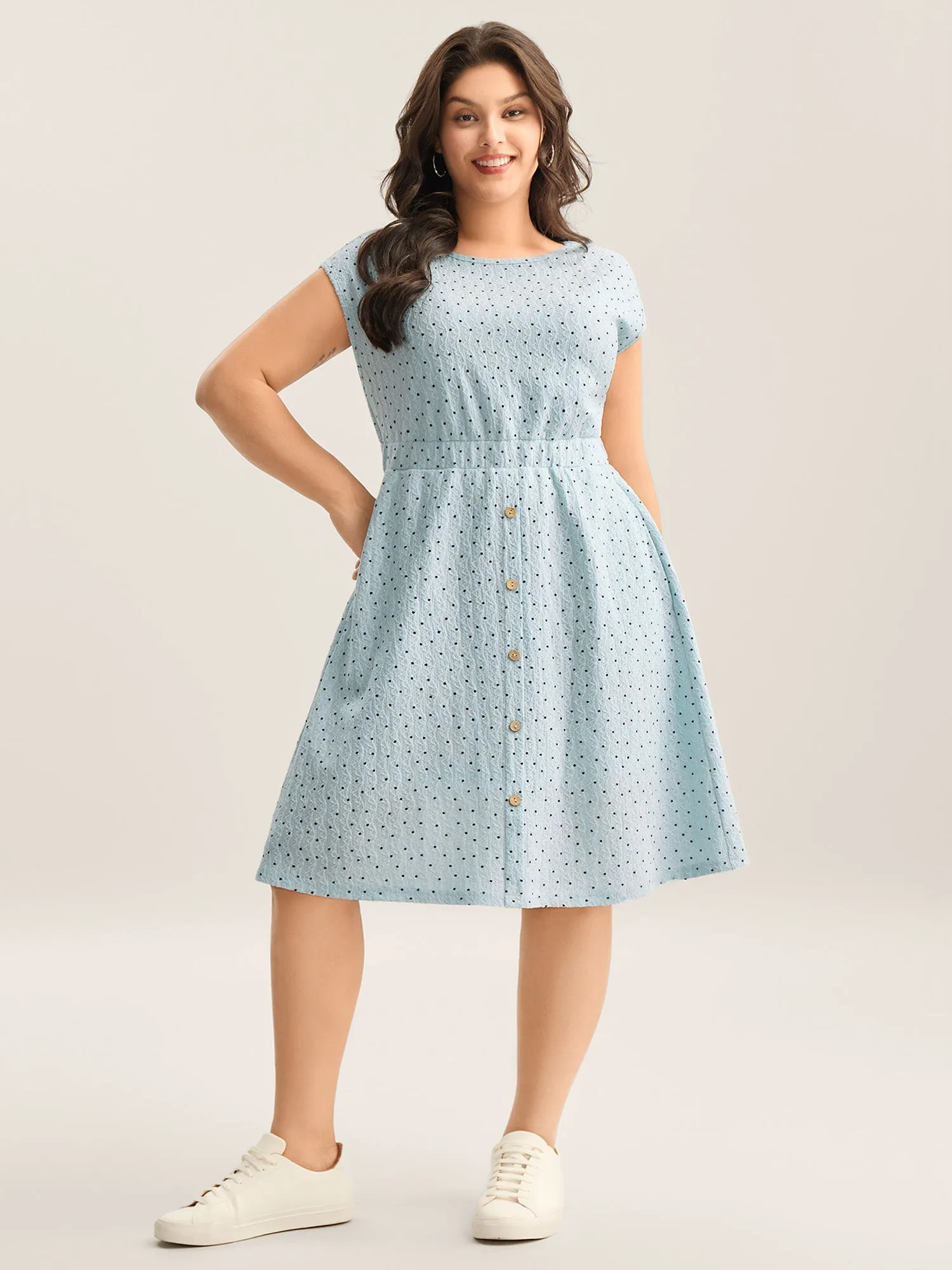 Textured Dot Print Button Detail Midi Dress sold by Bloomchic product image thumbnail 3