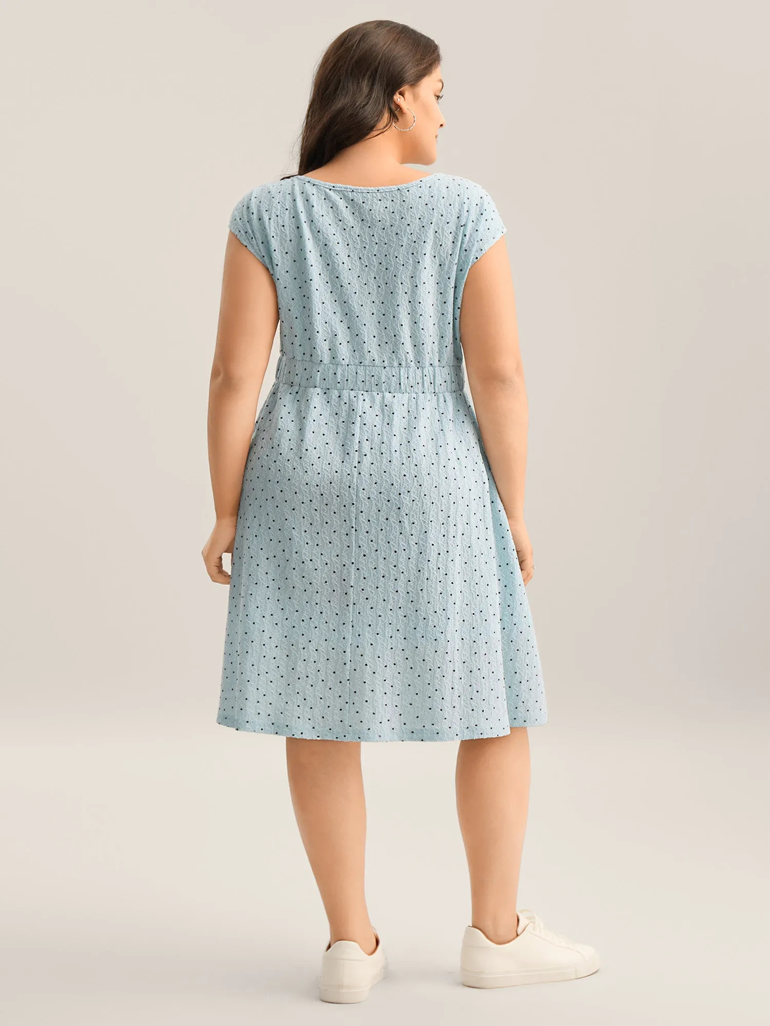 Textured Dot Print Button Detail Midi Dress sold by Bloomchic product image thumbnail 4