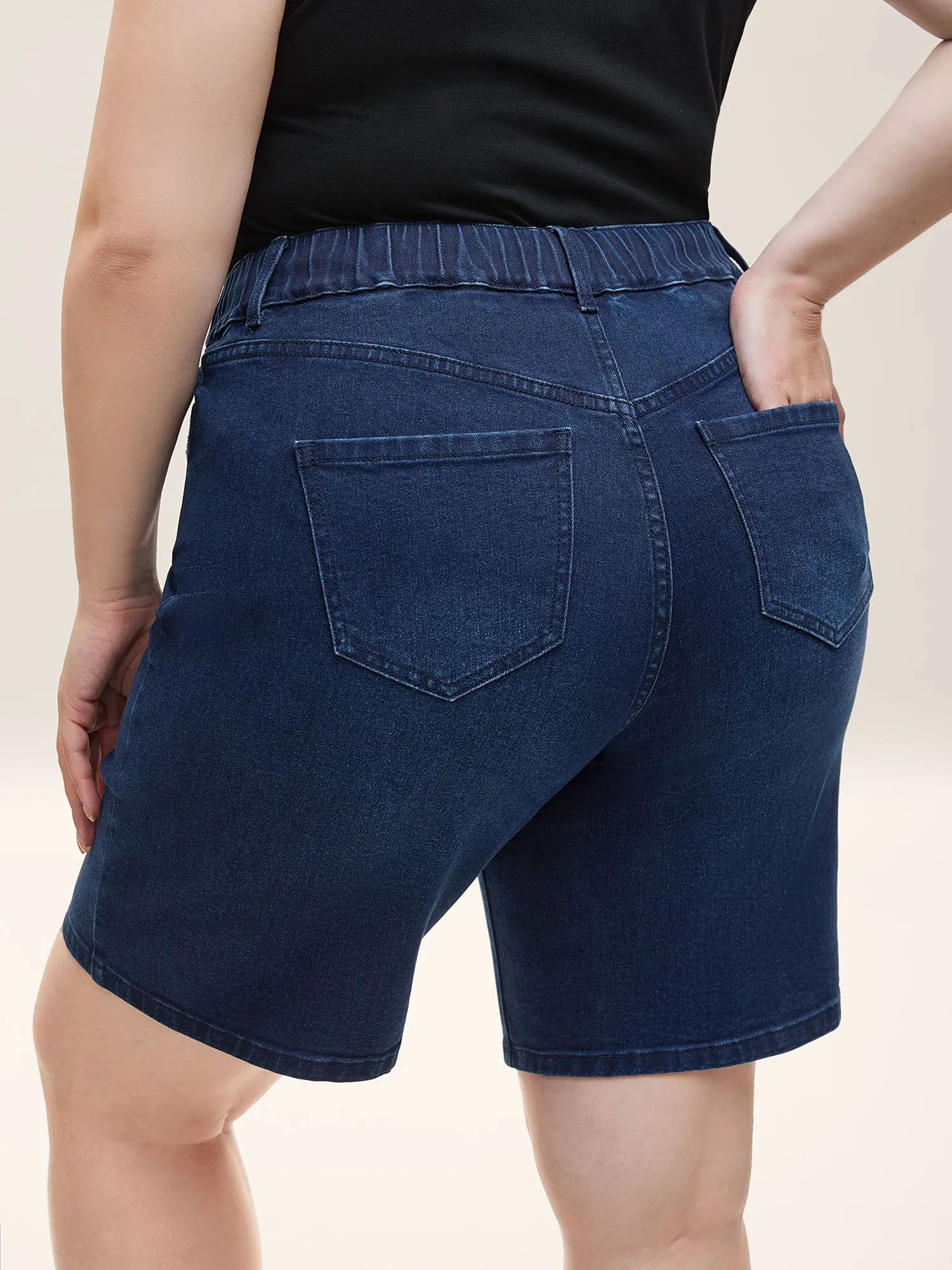 Stretchy Waist Tie Straight-Leg Denim Shorts sold by Bloomchic product image thumbnail 2