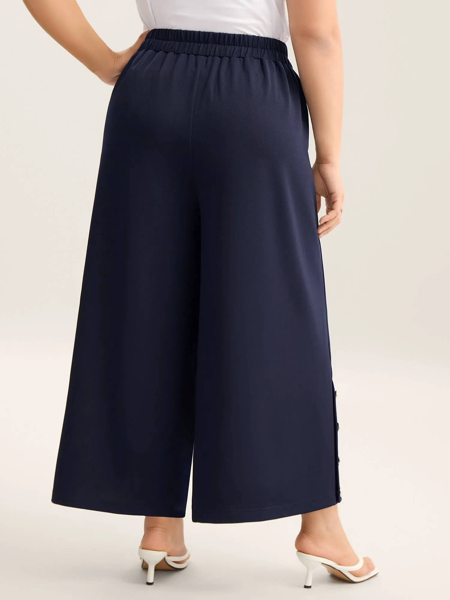 Button Detail Wide-Leg Pull-On Pants sold by Bloomchic product image thumbnail 4