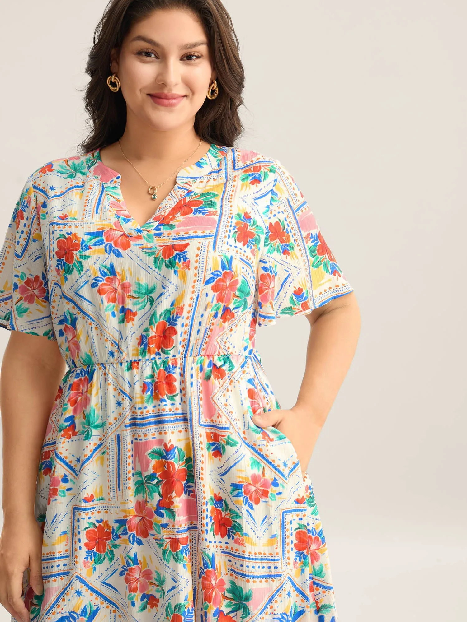 Floral Collage Print Pockets Midi Dress sold by Bloomchic