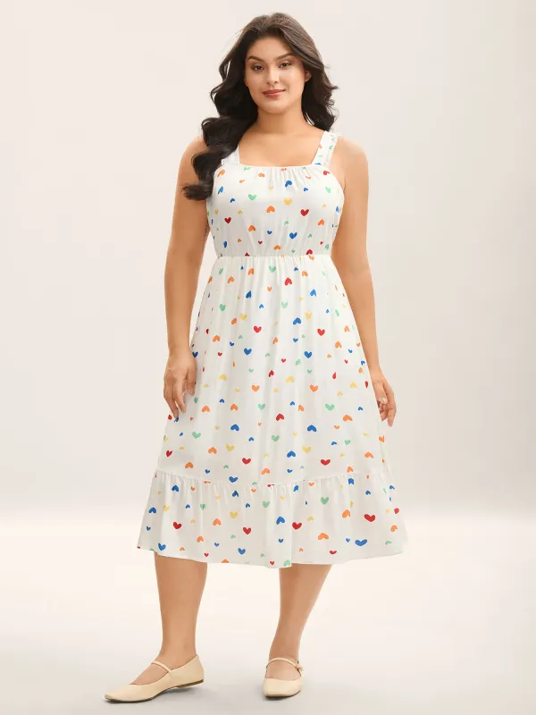 Colorful Hearts Print Pockets Midi Dress made by Bloomchic