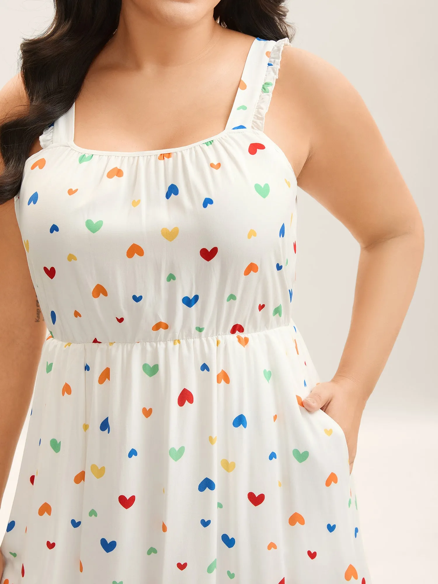 Colorful Hearts Print Pockets Midi Dress sold by Bloomchic product image thumbnail 2