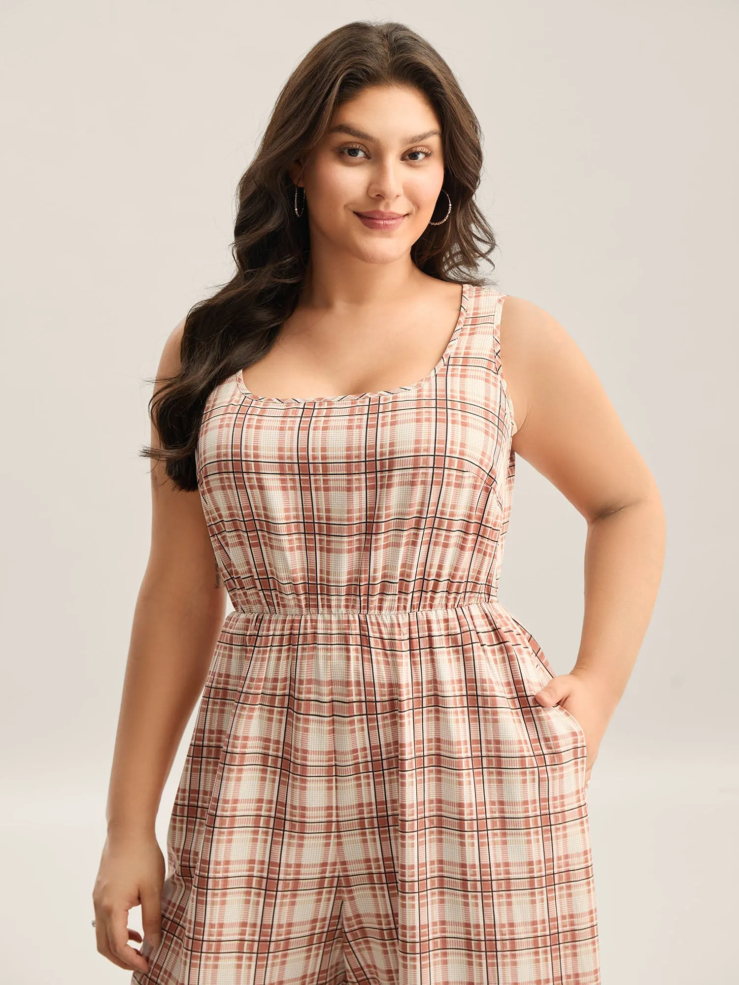 Plaid Pockets Wide-Leg Jumpsuit sold by Bloomchic