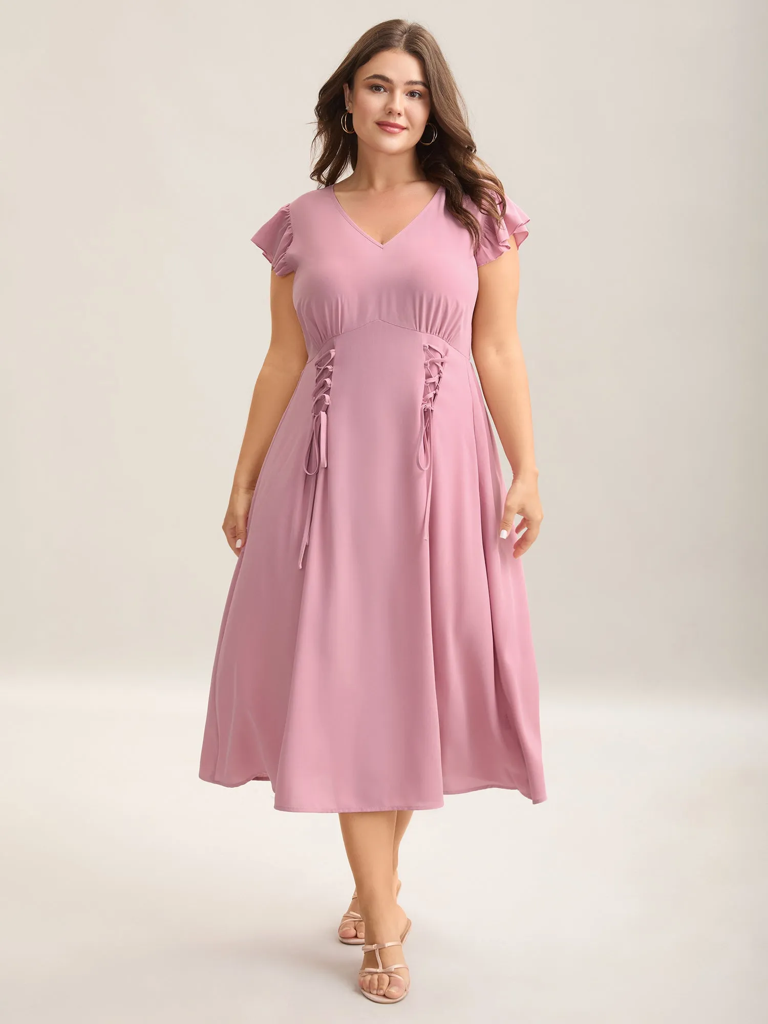 Tie-Up Panels Solid Pockets Midi Dress sold by Bloomchic