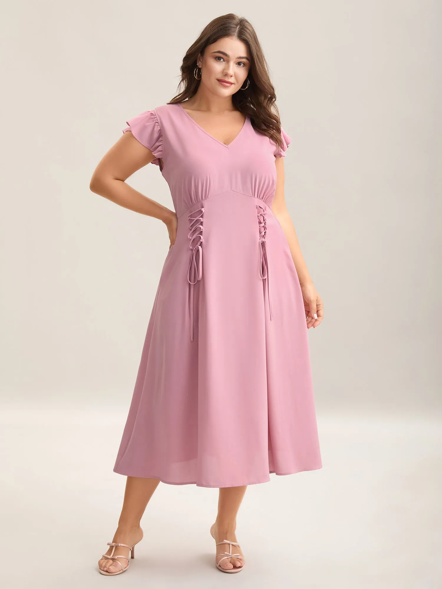 Tie-Up Panels Solid Pockets Midi Dress sold by Bloomchic product image thumbnail 3