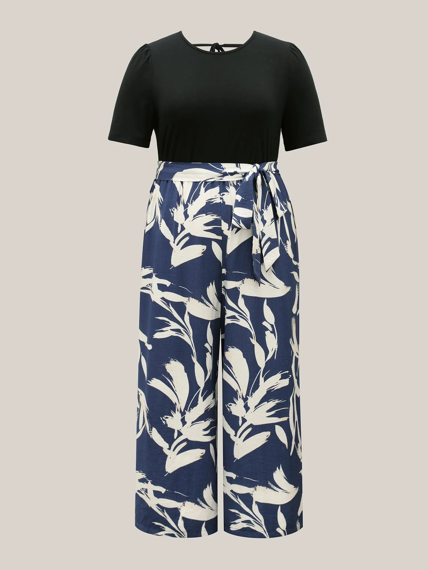 Feather Print Contrast Pockets Belted Jumpsuit sold by Bloomchic product image thumbnail 5
