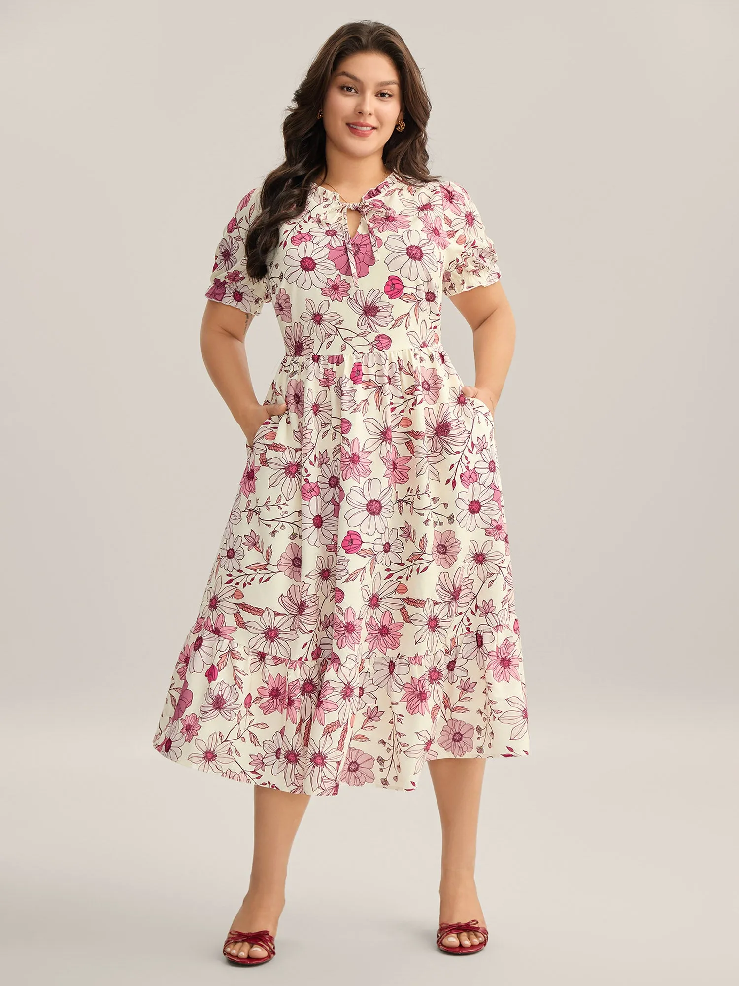 Floral Print Neck Tie Tiered Maxi Dress sold by Bloomchic product image thumbnail 4