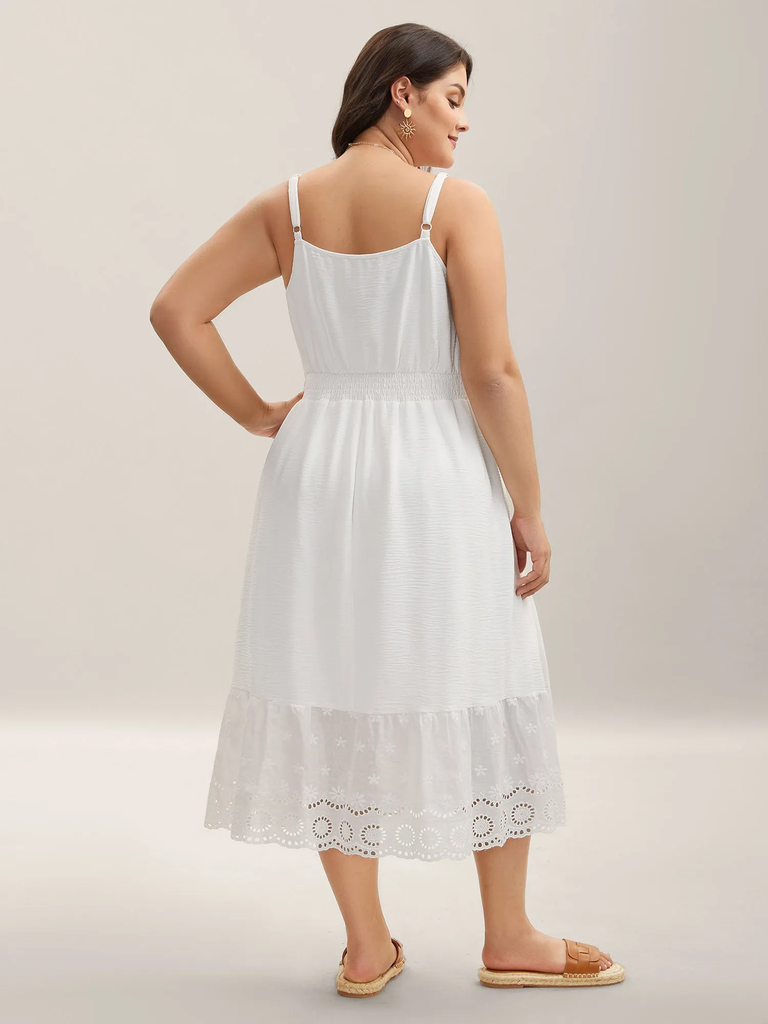 Embroidered Shirred Waist Adjustable Midi Dress sold by Bloomchic product image thumbnail 4