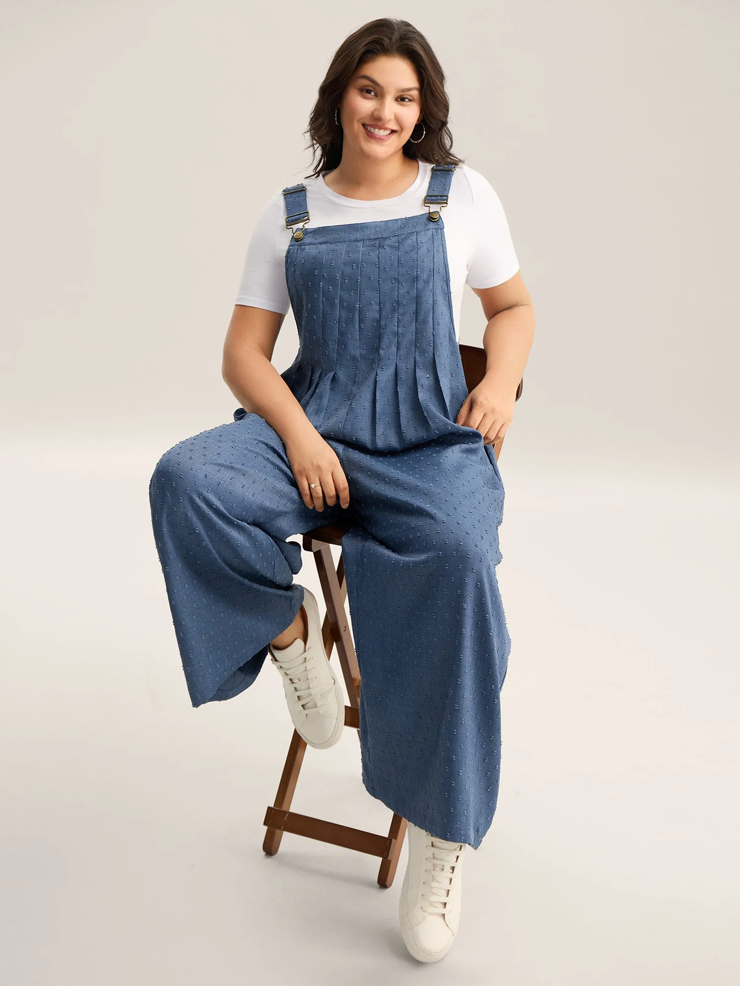 Textured Plicated Detail Overall Straps Jumpsuit sold by Bloomchic product image thumbnail 3