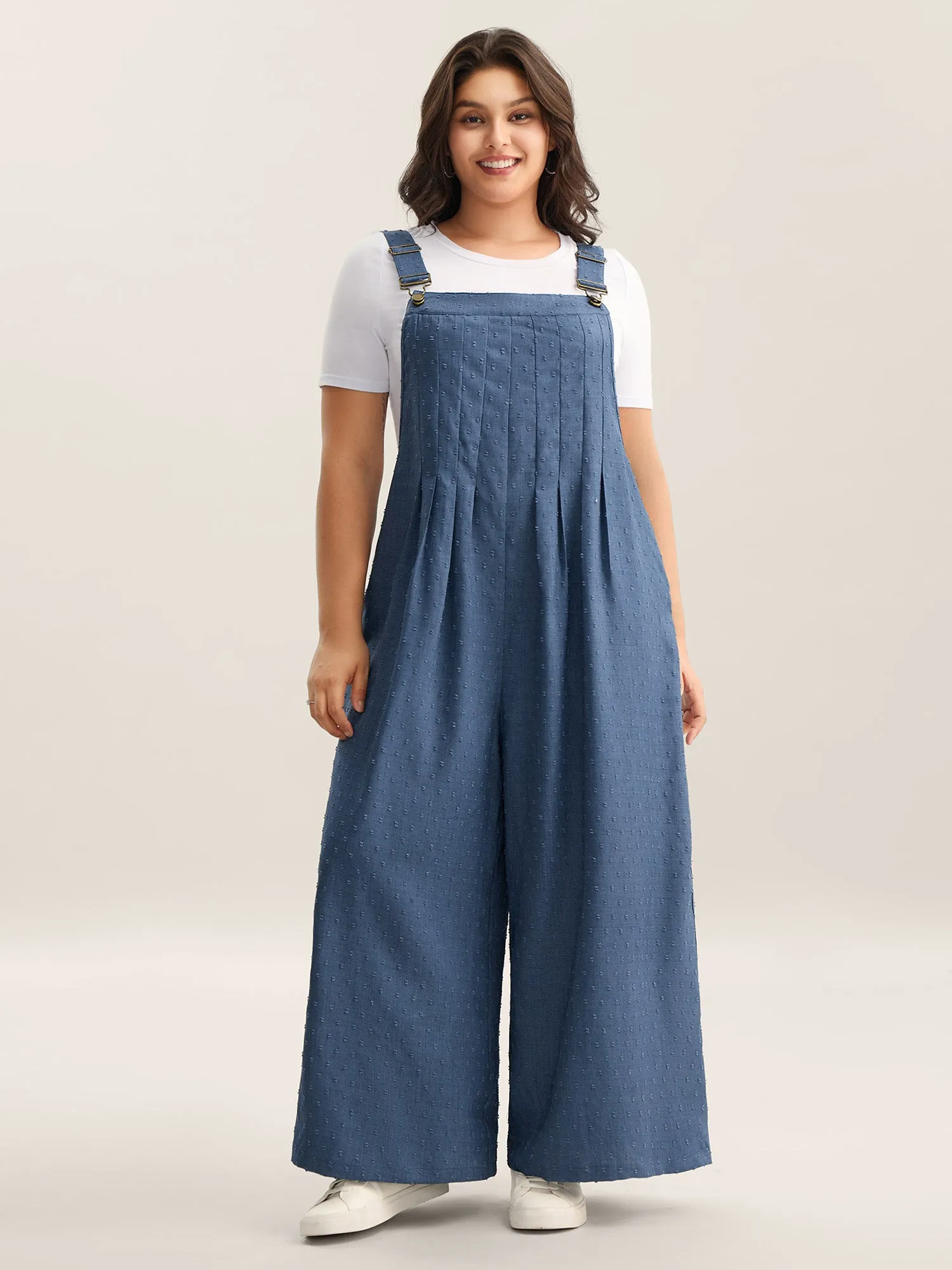 Textured Plicated Detail Overall Straps Jumpsuit sold by Bloomchic