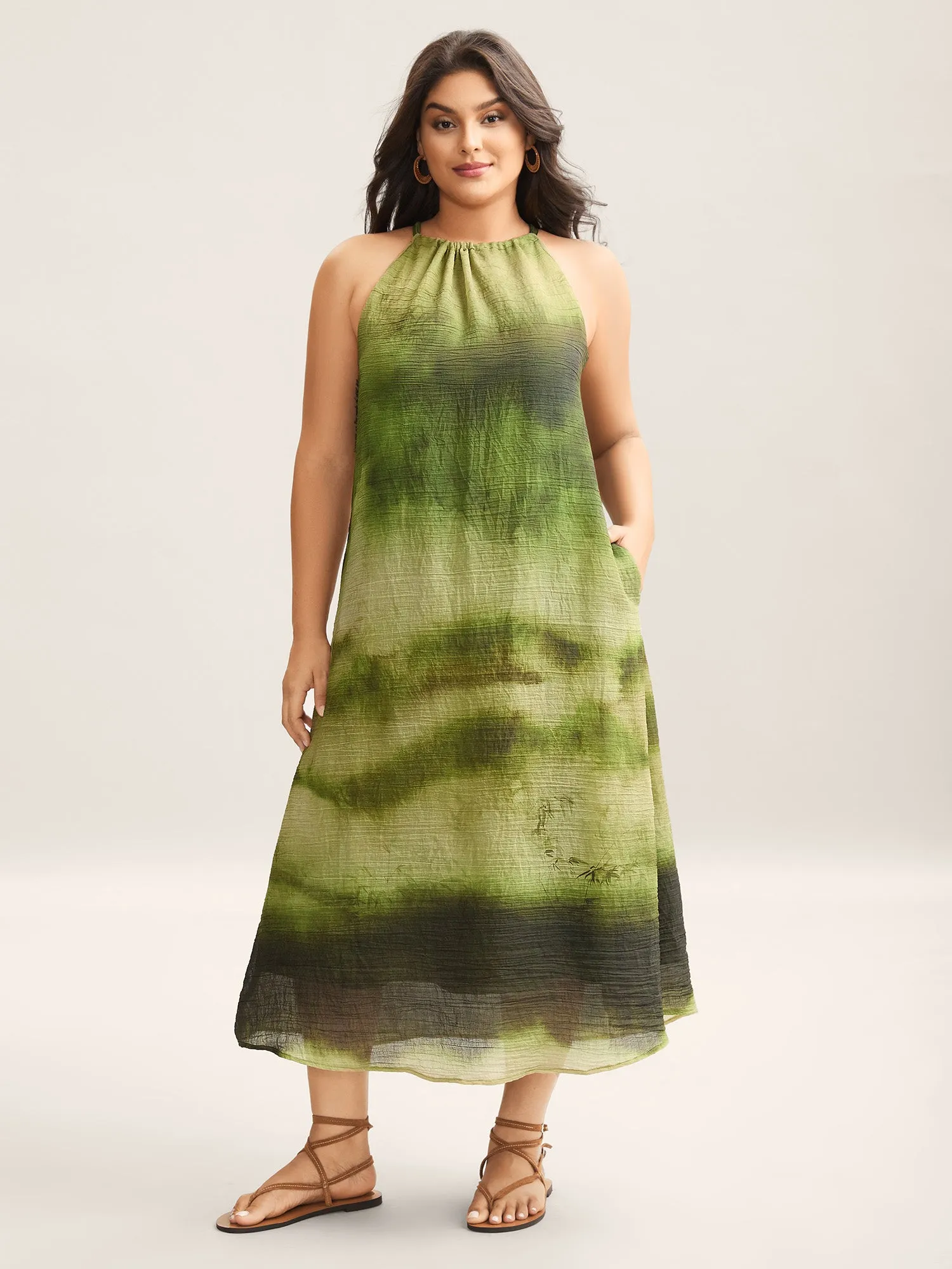 Tie-Dye Pattern Pockets Midi Dress sold by Bloomchic