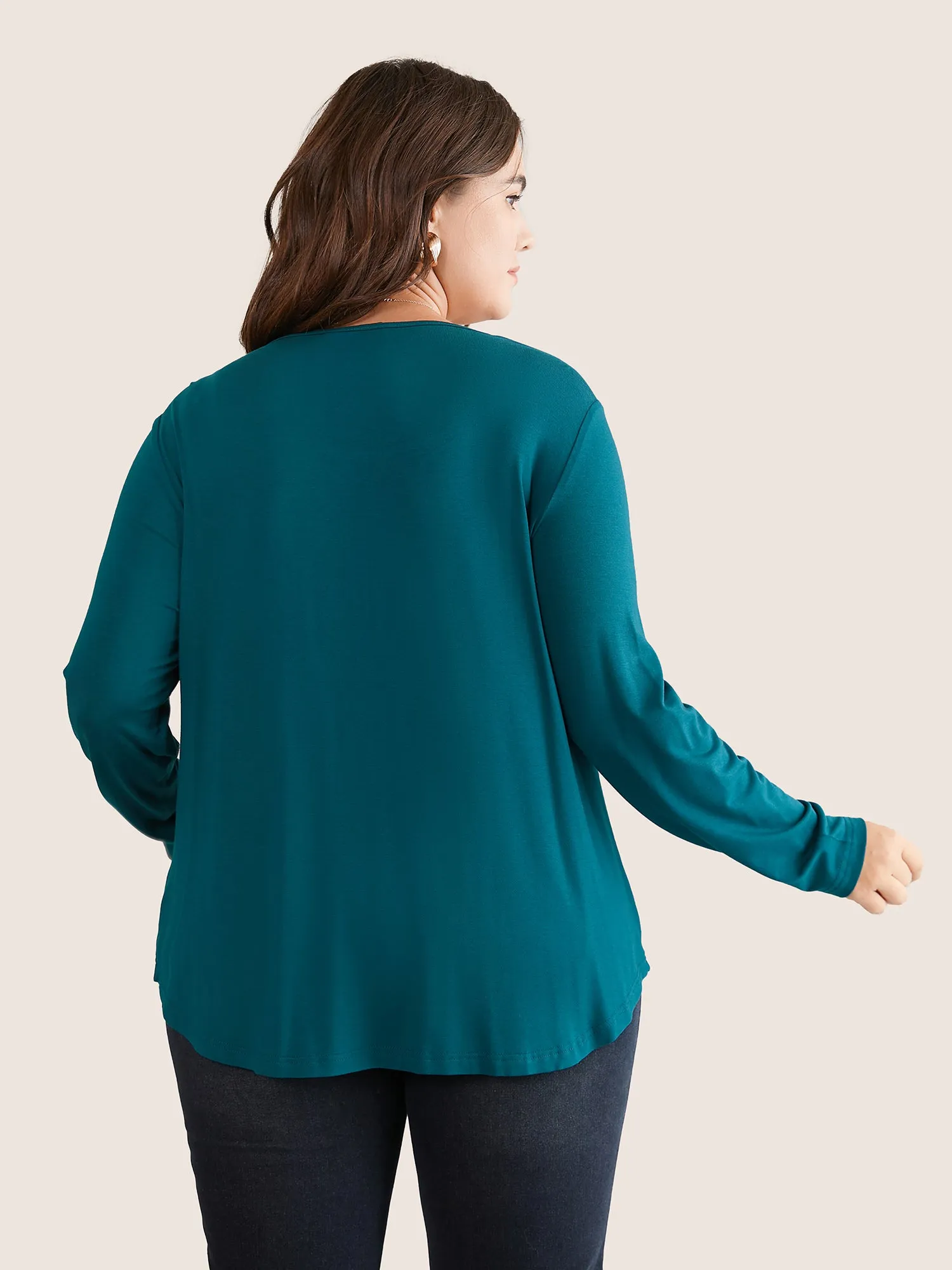 Solid Cowl Neck Gathered Arc Hem T-shirt sold by Bloomchic product image thumbnail 2