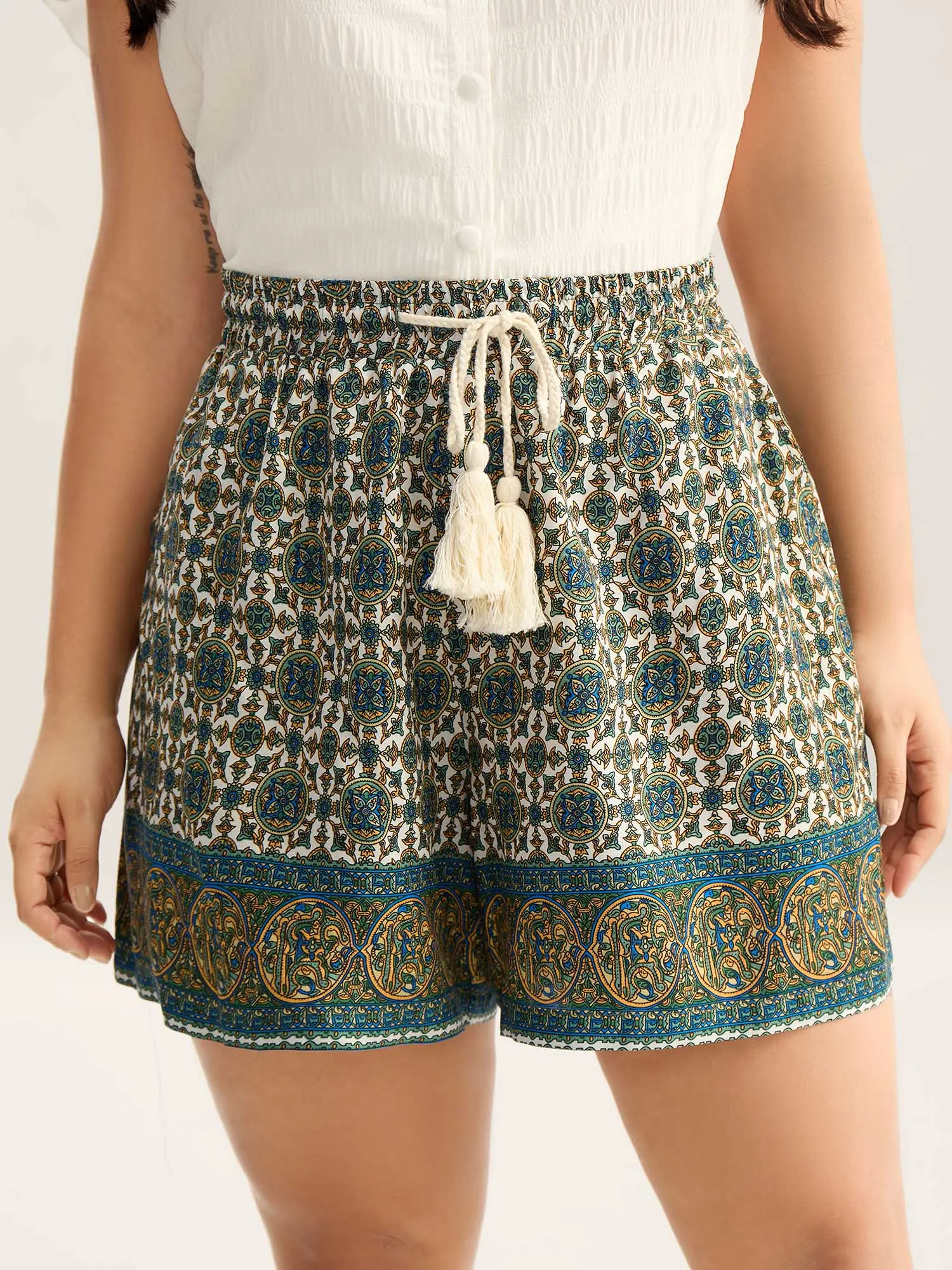 Boho Print Tassel Straight-Leg Shorts sold by Bloomchic
