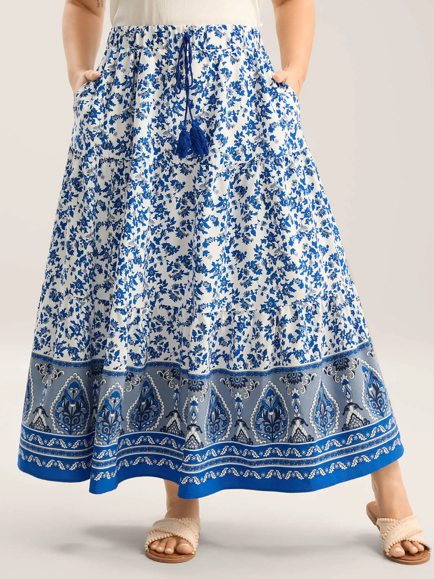 Floral Boho Print Waist-Tie Maxi Skirt sold by Bloomchic