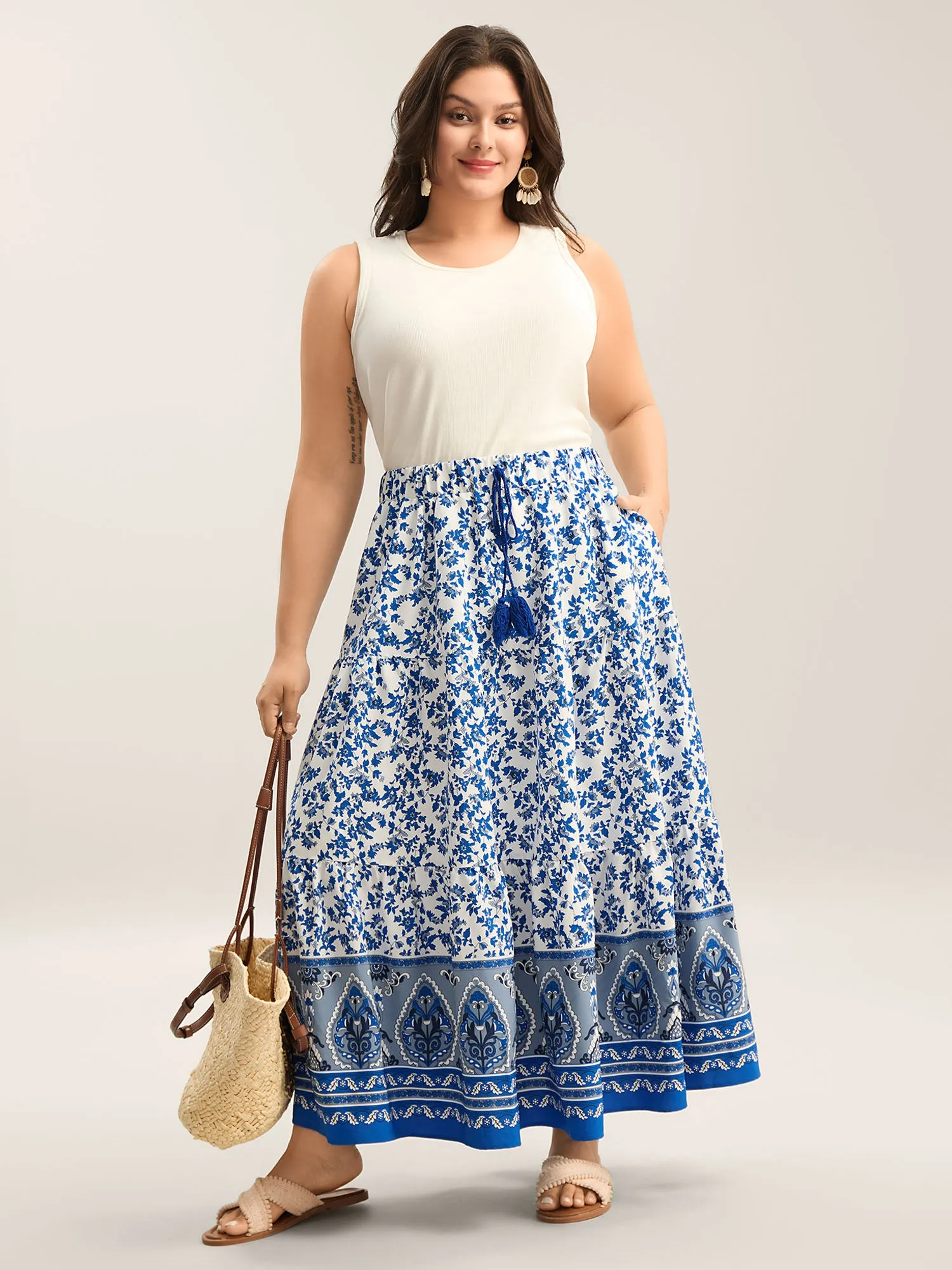 Floral Boho Print Waist-Tie Maxi Skirt sold by Bloomchic product image thumbnail 2