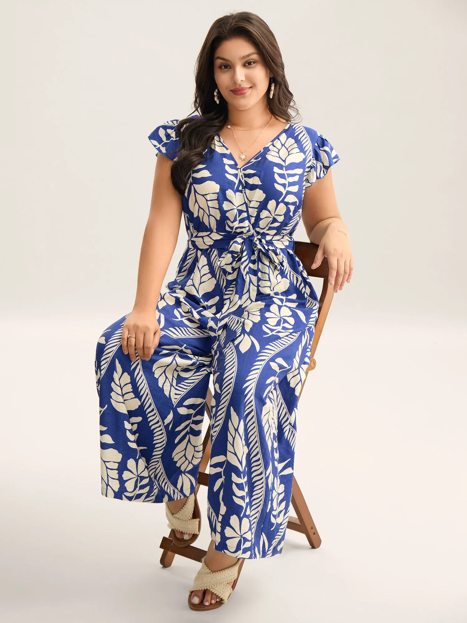 Large Floral Print Pockets Jumpsuit sold by Bloomchic product image thumbnail 3