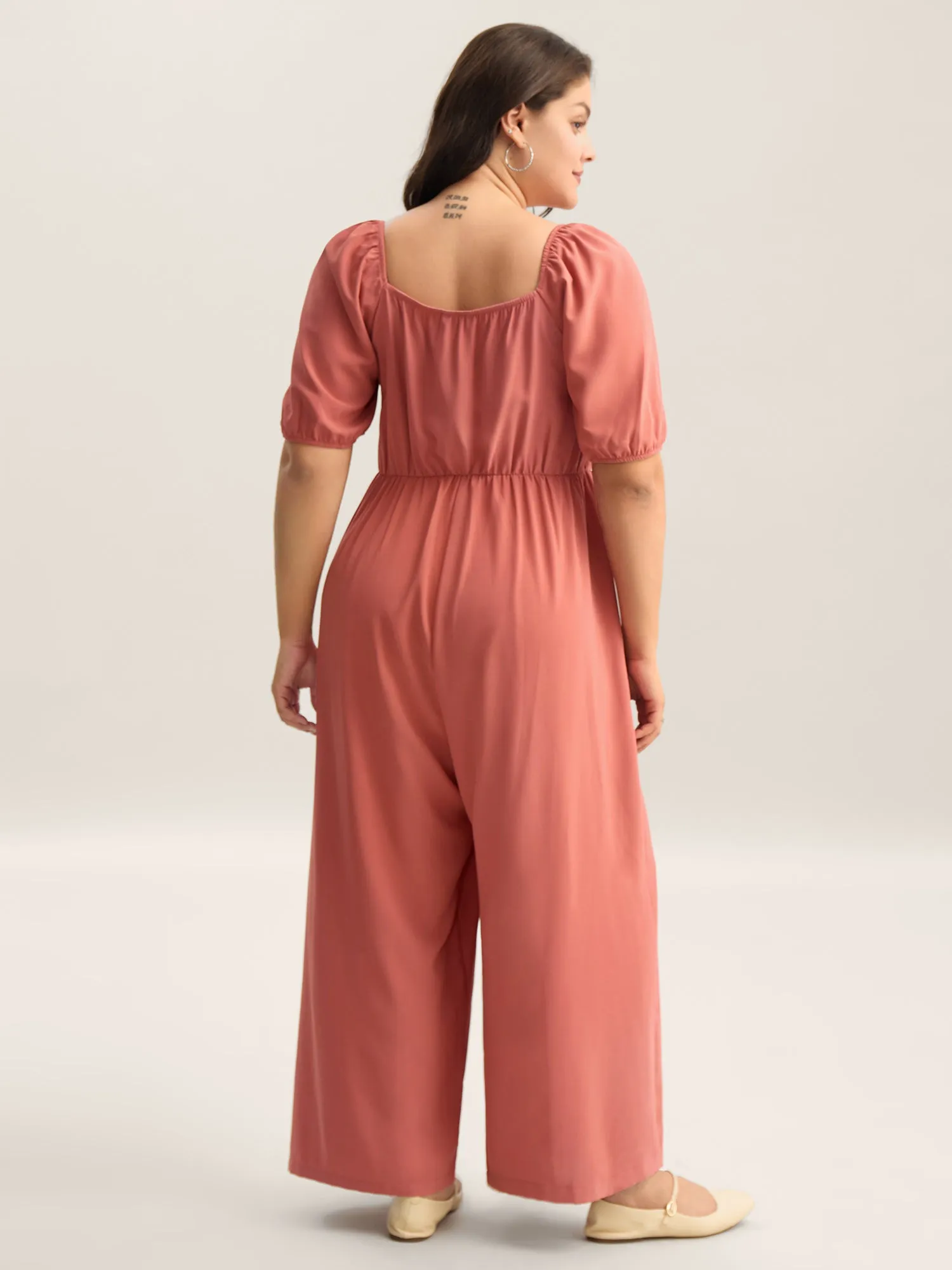 Shirred Puffy Sleeve Pockets Jumpsuit sold by Bloomchic product image thumbnail 4