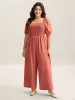 Shirred Puffy Sleeve Pockets Jumpsuit sold by Bloomchic