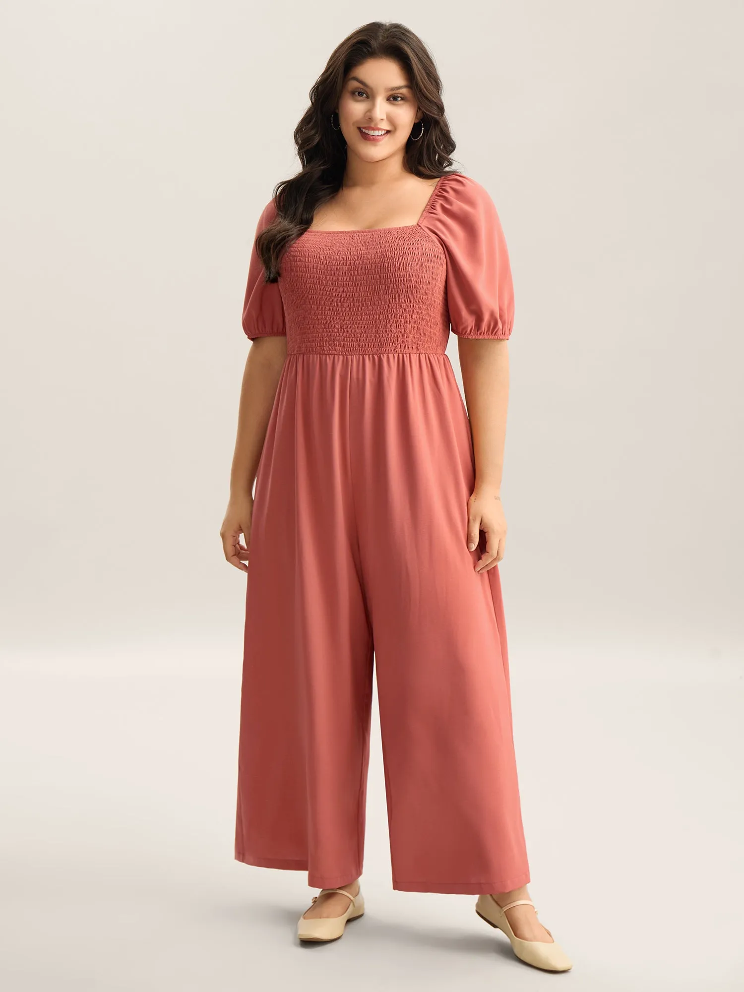 Shirred Puffy Sleeve Pockets Jumpsuit sold by Bloomchic product image thumbnail 3