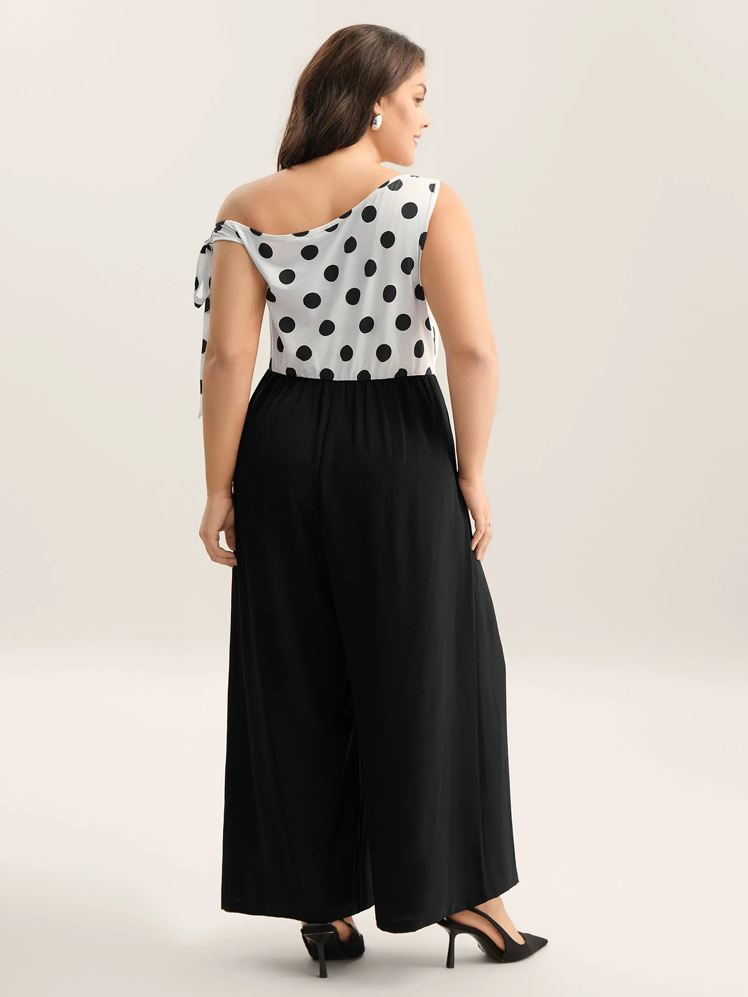 Polka Dots One-Shoulder Tied Jumpsuit sold by Bloomchic product image thumbnail 4