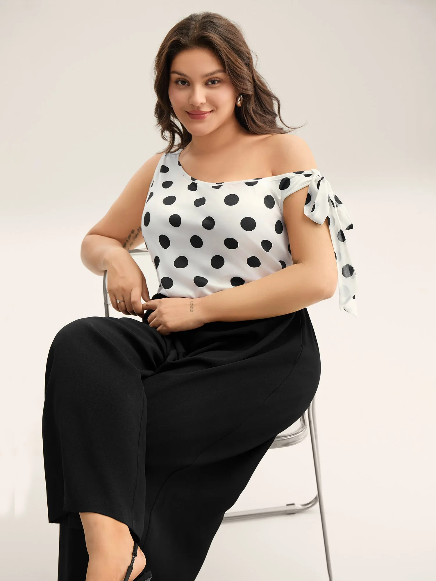 Polka Dots One-Shoulder Tied Jumpsuit sold by Bloomchic product image thumbnail 2